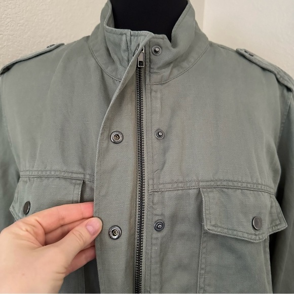 RAILS COLLINS JACKET Linen Blend Sage Military Moto Zip Up Snaps Pockets Size L - Picture 6 of 16